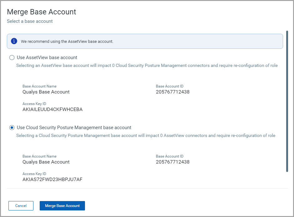 Select base account to merge